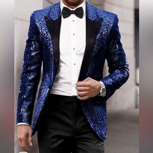 Men's Party Sequin Blazer 70s Disco Retro Casual Jacket Regu